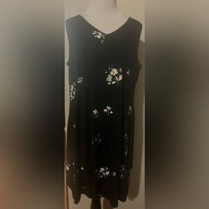 Chico's Black Dress with White and Coral Floral Detail